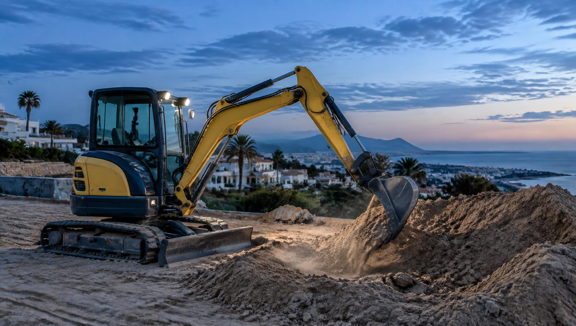 Mini excavadora trabajando en la Costa del Sol